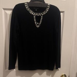NWT INC International Concepts Black Top with Embellished Detail